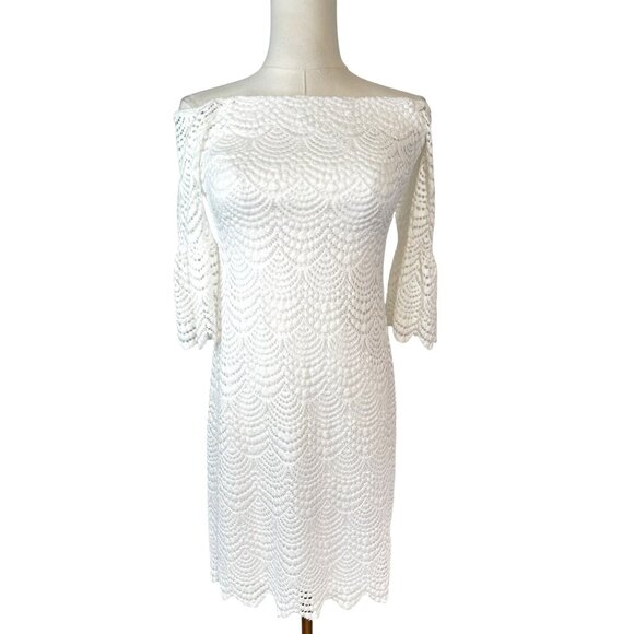 Lilly Pulitzer Size XS White Lace Off-Shoulder Dress Nylon & Polyester - Picture 1 of 16